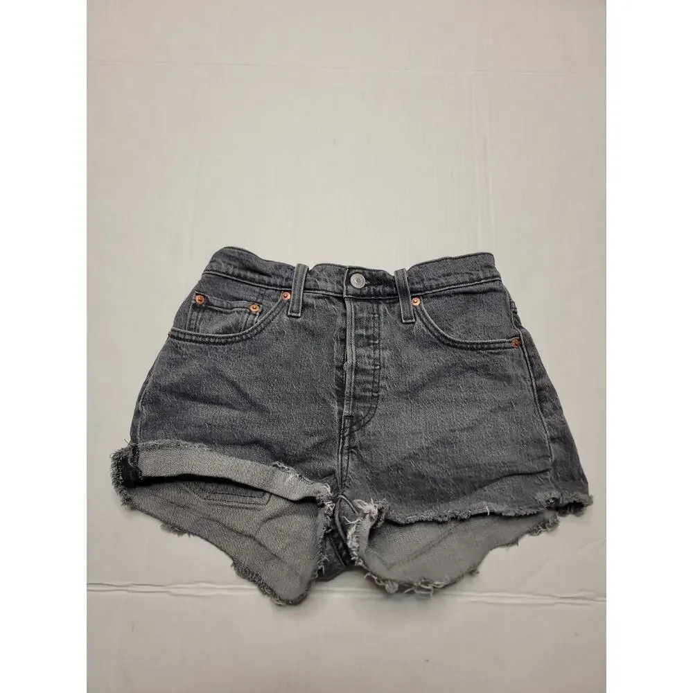 Levis Premium 501 Denim Shorts Womens 25 Button Fly Cut-Off Stretch Gray Big E